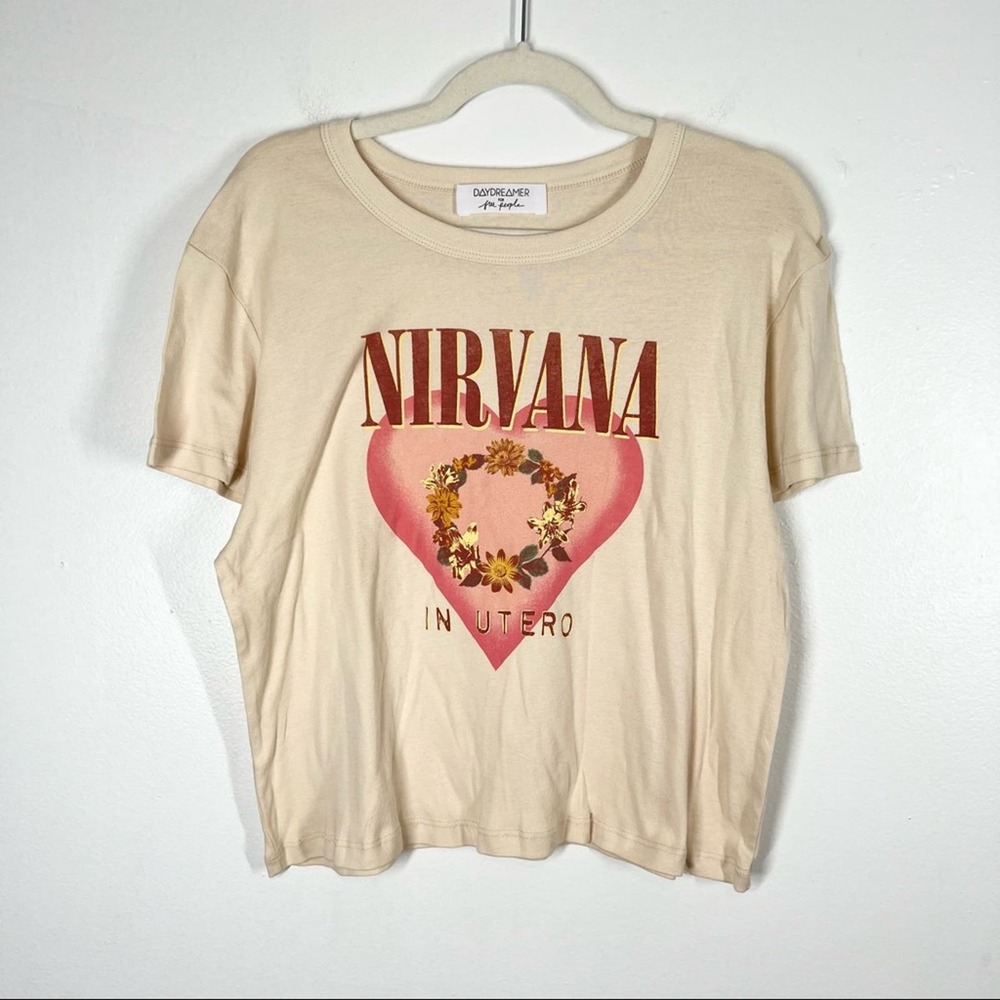 FREE PEOPLE NWOT Nirvana In Utero Heart Shaped Box Band Tee Shrunken XL - Picture 2 of 7
